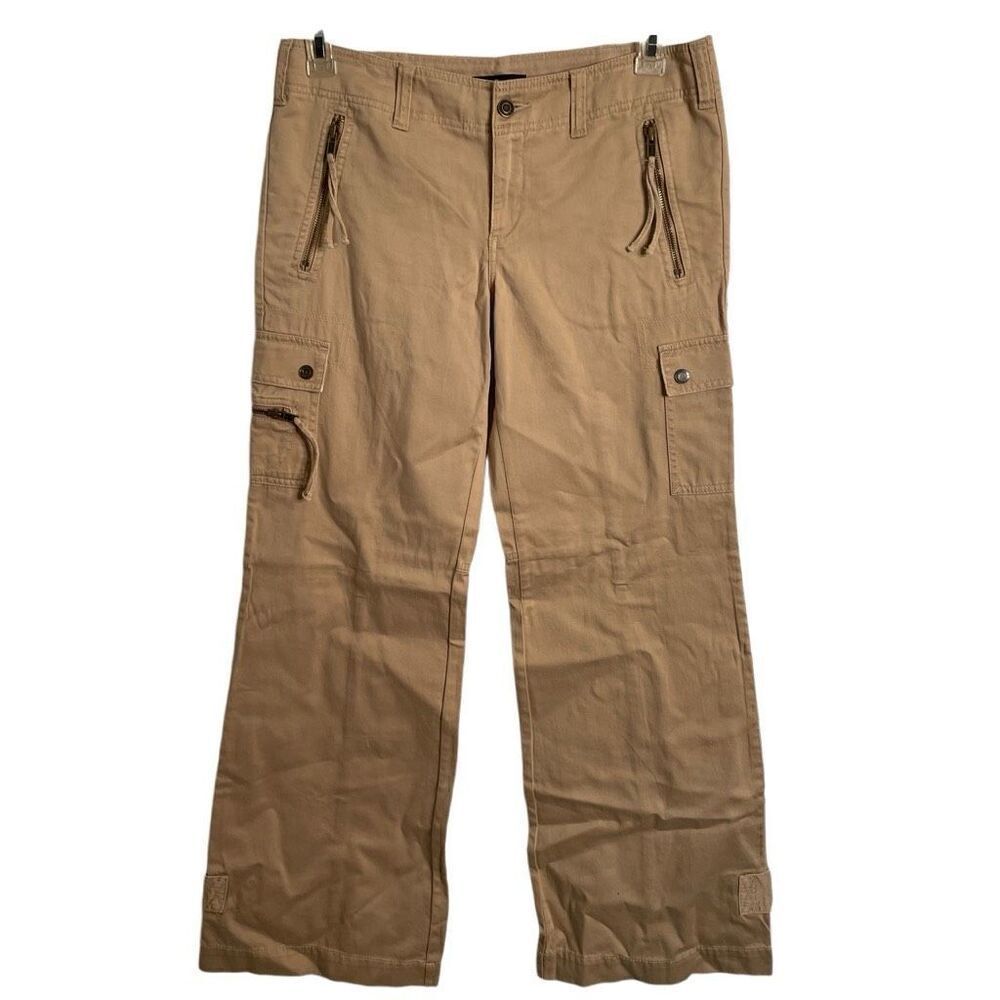 Vtg Y2K Express Womens Wide Leg Utility Cargo Pants 6 Tan Low Rise Gorpcore